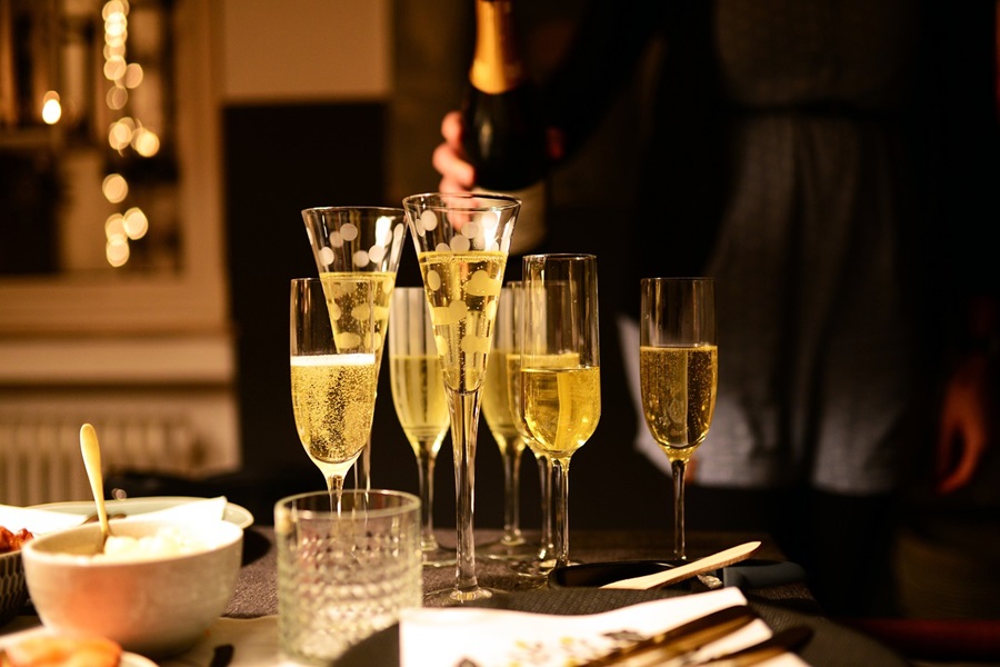 Best Champagne Cocktails for New Year's Eve View of Glasses of Champagne on a Table