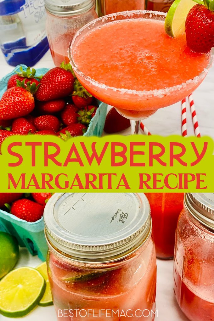 Say cheers with this yummy strawberry margarita recipe! With puree and simple ingredients, it is easy to make and perfect for happy hour! Strawberry Margarita on the Rocks | Easy Frozen Strawberry Margarita | Strawberry Margarita Without Blender | Strawberry Margarita on the Rocks | Margarita Recipes with Fruit | Fruity Margarita Recipes #margaritas #cocktails via @amybarseghian