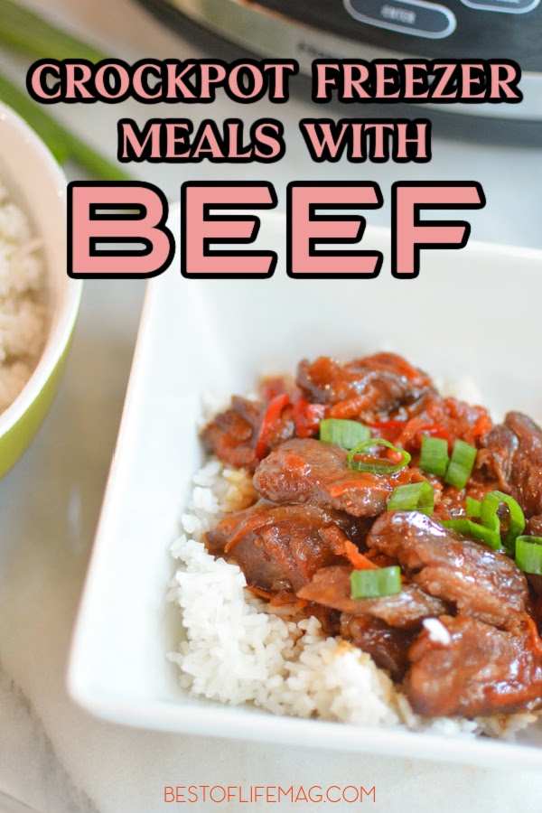 These delicious crockpot freezer meals with beef are easy to make, delicious, come together quickly, and add variety to your dinner table. Beef Dump Freezer Meals | Freezer Recipes | Freezer Meals for Two | Easy Recipes with Beef | Crockpot Beef Recipes | Crockpot Dinner Recipes | Freezer Meals for Families | Easy Dinner Recipes | Slow Cooker Freezer Meals | Family Freezer Meals | Dinner Recipes with Beef | Slow Cooker Beef Recipes via @amybarseghian