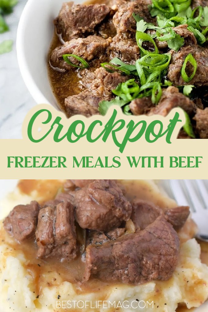 These delicious crockpot freezer meals with beef are easy to make, delicious, come together quickly, and add variety to your dinner table. Beef Dump Freezer Meals | Freezer Recipes | Freezer Meals for Two | Easy Recipes with Beef | Crockpot Beef Recipes | Crockpot Dinner Recipes | Freezer Meals for Families | Easy Dinner Recipes | Slow Cooker Freezer Meals | Family Freezer Meals | Dinner Recipes with Beef | Slow Cooker Beef Recipes