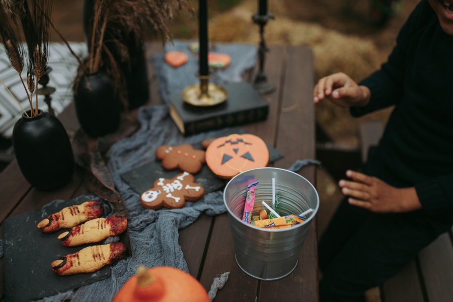 Crockpot Halloween Recipes Close Up of a Food Table at a Halloween Party