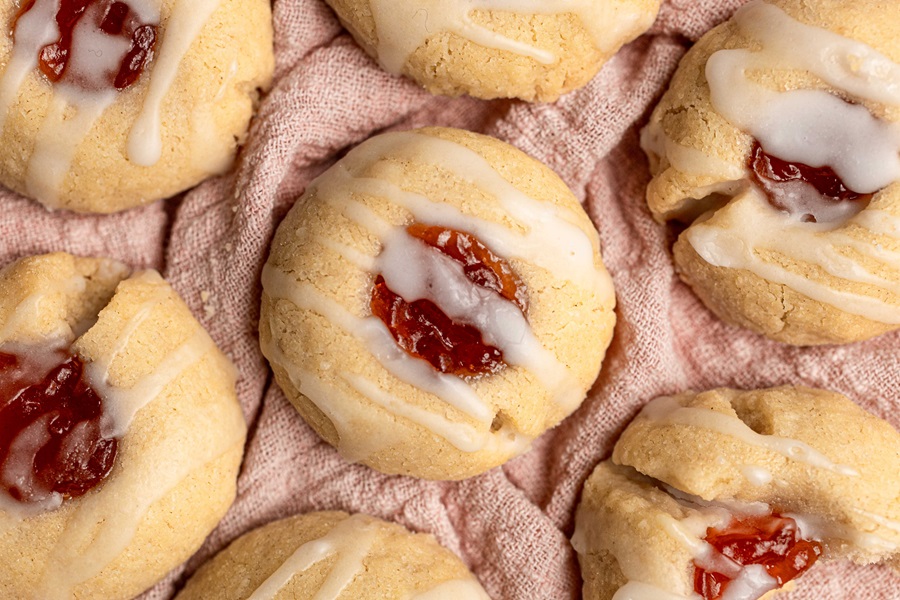 Thumbprint Cookies with Icing Recipe Thumbprint Cookies on a Kitchen Towel