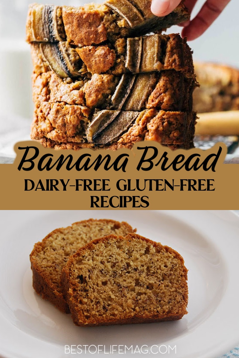 You can still enjoy delicious recipes with a gluten allergy; try these easy gluten free dairy free banana bread recipes to satisfy a craving. Dairy Free Banana Bread Recipes | Gluten Free Banana Bread Recipes | Vegan Banana Bread Recipes | Easy Snack Recipes | Healthy Snack Recipes | Dairy Free Snack Recipes | Gluten Free Snack Recipes | Quick Bread Recipes