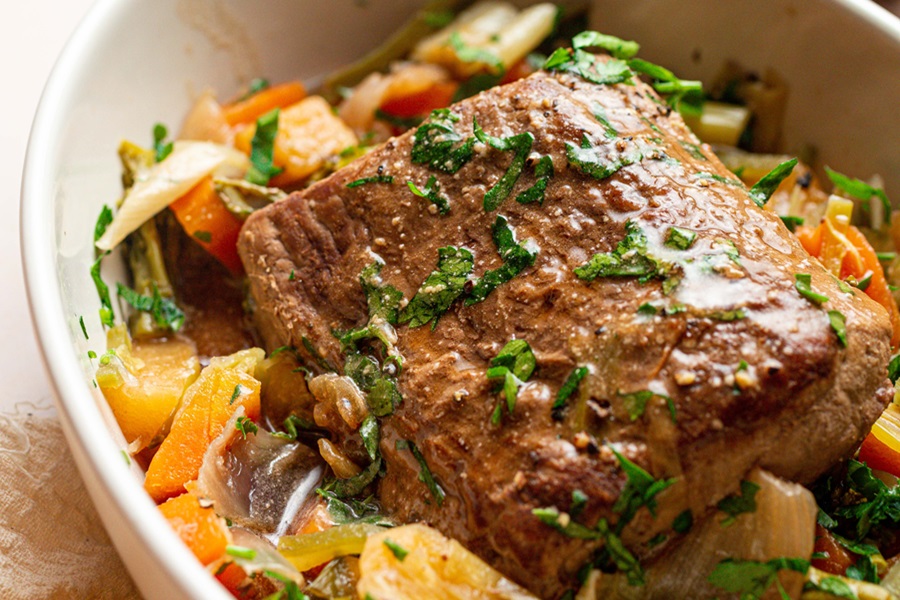 Old Fashioned Pot Roast Recipe in the Slow Cooker Close Up of a Pot Roast and Veggies
