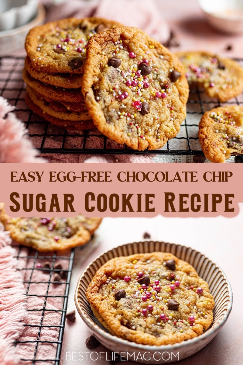 Our delicious egg free sugar cookie recipe with chocolate chips is moist and flavorful. People with food allergies will appreciate an easy dessert recipe. Food Allergy Snack Recipes | Food Allergy Cookie Recipe | Chocolate Chip Sugar Cookies | Eggless Cookie Recipes | Egg Free Chocolate Chip Cookies | Egg Free Cookie Recipe | Sugar Cookies without Eggs | Chocolate Chip Sugar Cookies without Eggs | Eggless Chocolate Chip Cookies | Dessert Recipe without Eggs via @amybarseghian
