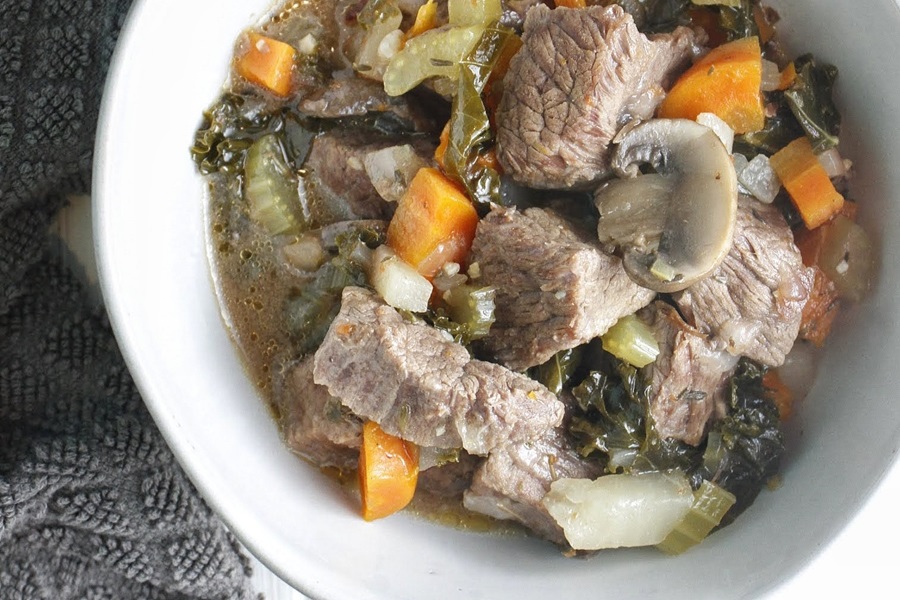 Slow Cooker Low Carb Beef Stew Recipe Close Up of a Beef Stew in a Bowl