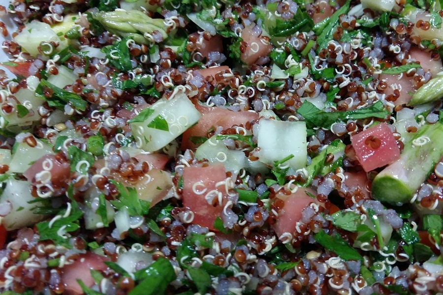 Easy Quinoa Recipes for Diabetics Close Up of a Quinoa Salad with Cucumber and Tomatoes