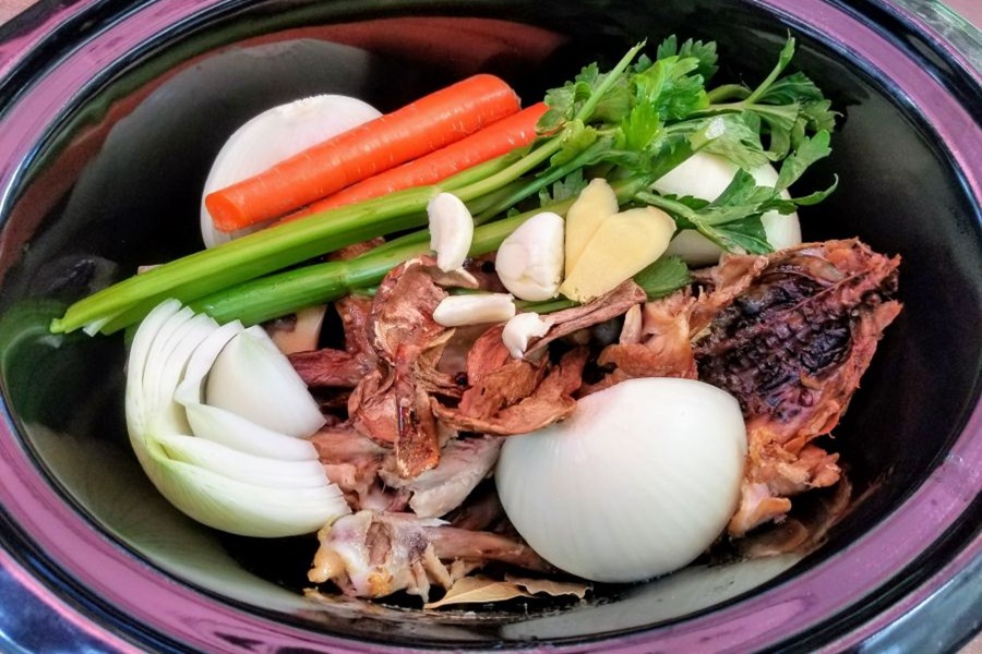 Healing Chicken Bone Broth Recipe Ingredients Put into a Crockpot