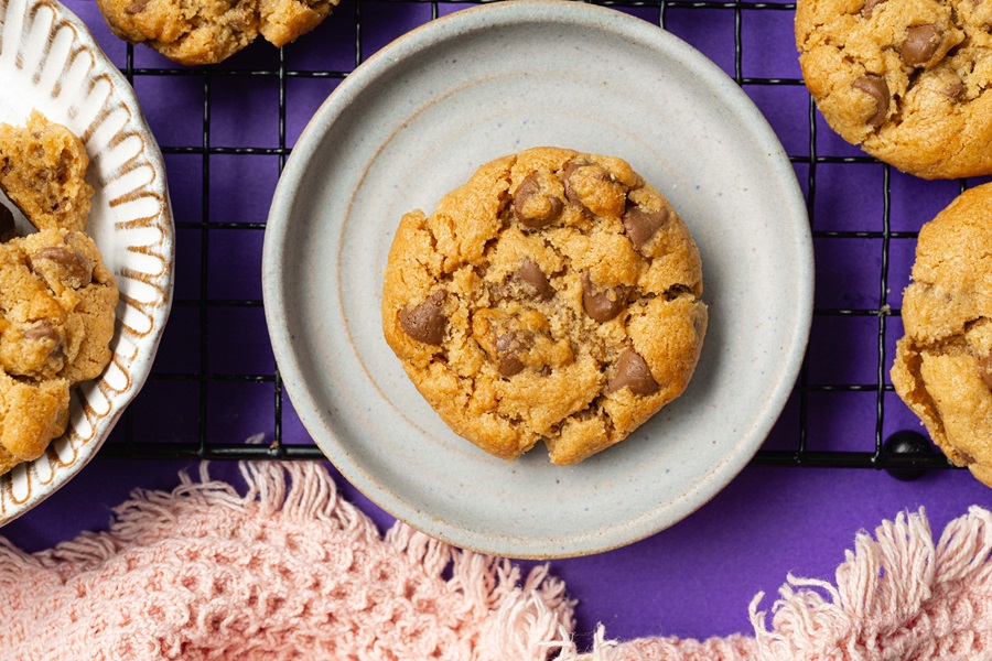 Air Fryer Peanut Butter Cookies without Flour Close Up of a Cookie on a White Plate