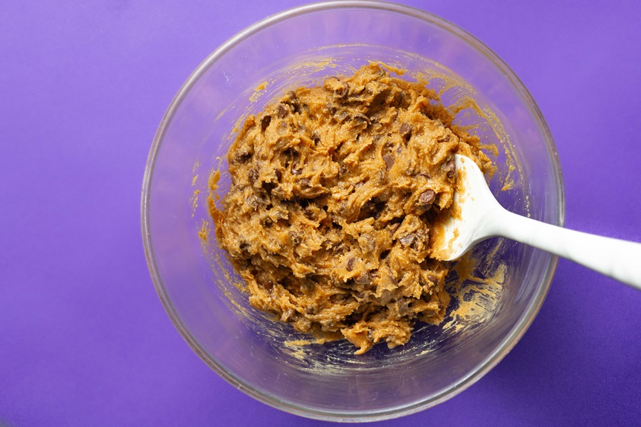 Air Fryer Peanut Butter Cookies without Flour Close Up of a Glass Bowl with All of the Ingredients Mixed Together