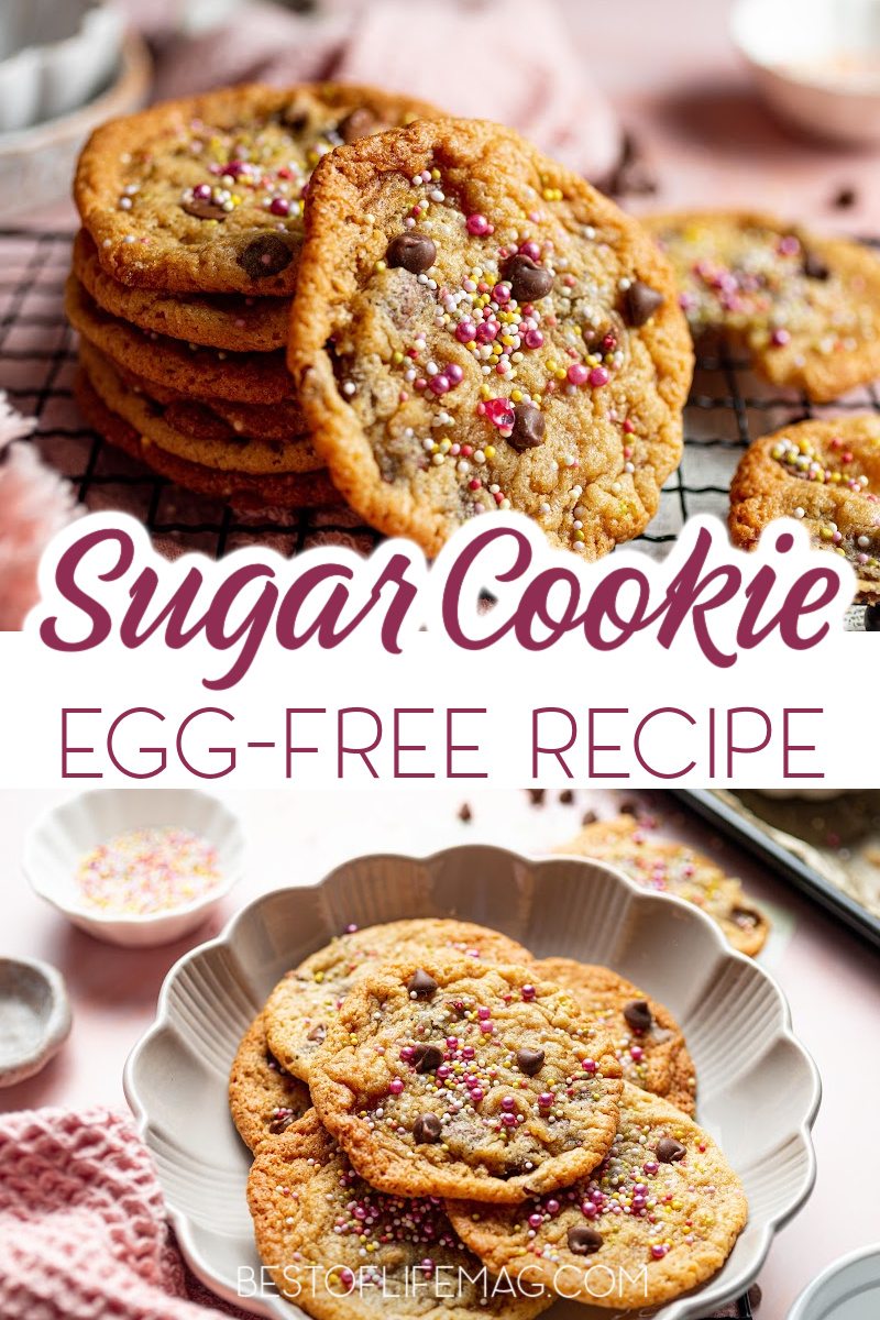 Our delicious egg free sugar cookie recipe with chocolate chips is moist and flavorful. People with food allergies will appreciate an easy dessert recipe. Food Allergy Snack Recipes | Food Allergy Cookie Recipe | Chocolate Chip Sugar Cookies | Eggless Cookie Recipes | Egg Free Chocolate Chip Cookies | Egg Free Cookie Recipe | Sugar Cookies without Eggs | Chocolate Chip Sugar Cookies without Eggs | Eggless Chocolate Chip Cookies | Dessert Recipe without Eggs via @amybarseghian