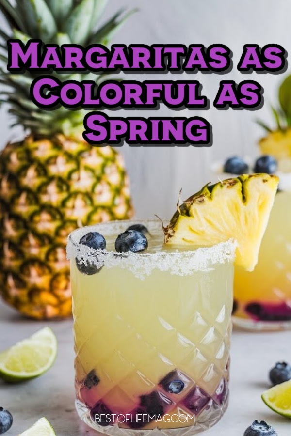 These colorful margaritas for spring turn a classic margarita recipe into a colorful spring cocktail. Spring Margaritas | Easy Margarita Recipes | Colorful Margarita Recipes | Fruity Margaritas | Strawberry Margarita Recipes | Orange Margarita Recipes | Spring Margaritas for a Crowd | Pitcher Margarita Recipes