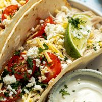 Easy Chicken Tacos with Shredded Chicken Close Up of Tacos on a Plate