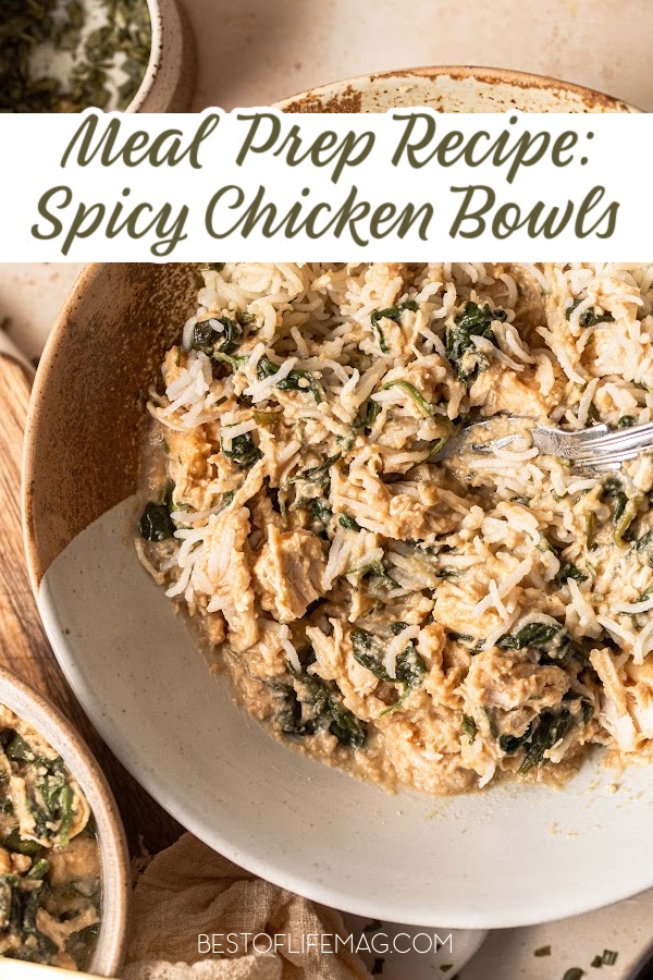 This crock-pot spicy chicken bowl recipe is made with peanut sauce and spinach making it a healthy and easy dinner any night of the week. Easy Crock-Pot Recipes | Healthy Crock-Pot Recipes | Slow Cooker Recipes | Chicken Bowl Recipes | Dinner Recipes with Chicken | Meal Planning Recipes with Chicken via @amybarseghian