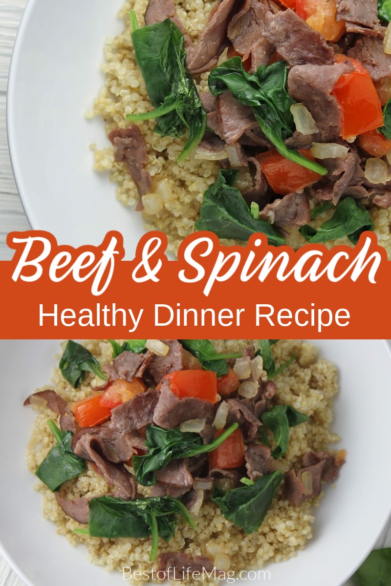 This recipe for sautéed spinach and beef can be served with quinoa or brown rice and allows you to get in a large serving of healthy spinach in the process! The best part is that everyone in the family will love this easy recipe. Beef Recipes |Spinach Recipes | Quinoa Recipes | Healthy Recipes | Dinner Recipes via @amybarseghian