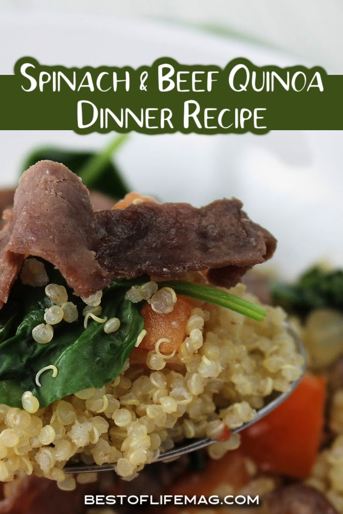 This recipe for sautéed spinach and beef can be served with quinoa or brown rice and allows you to get in a large serving of healthy spinach in the process! The best part is that everyone in the family will love this easy recipe. Beef Recipes |Spinach Recipes | Quinoa Recipes | Healthy Recipes | Dinner Recipes