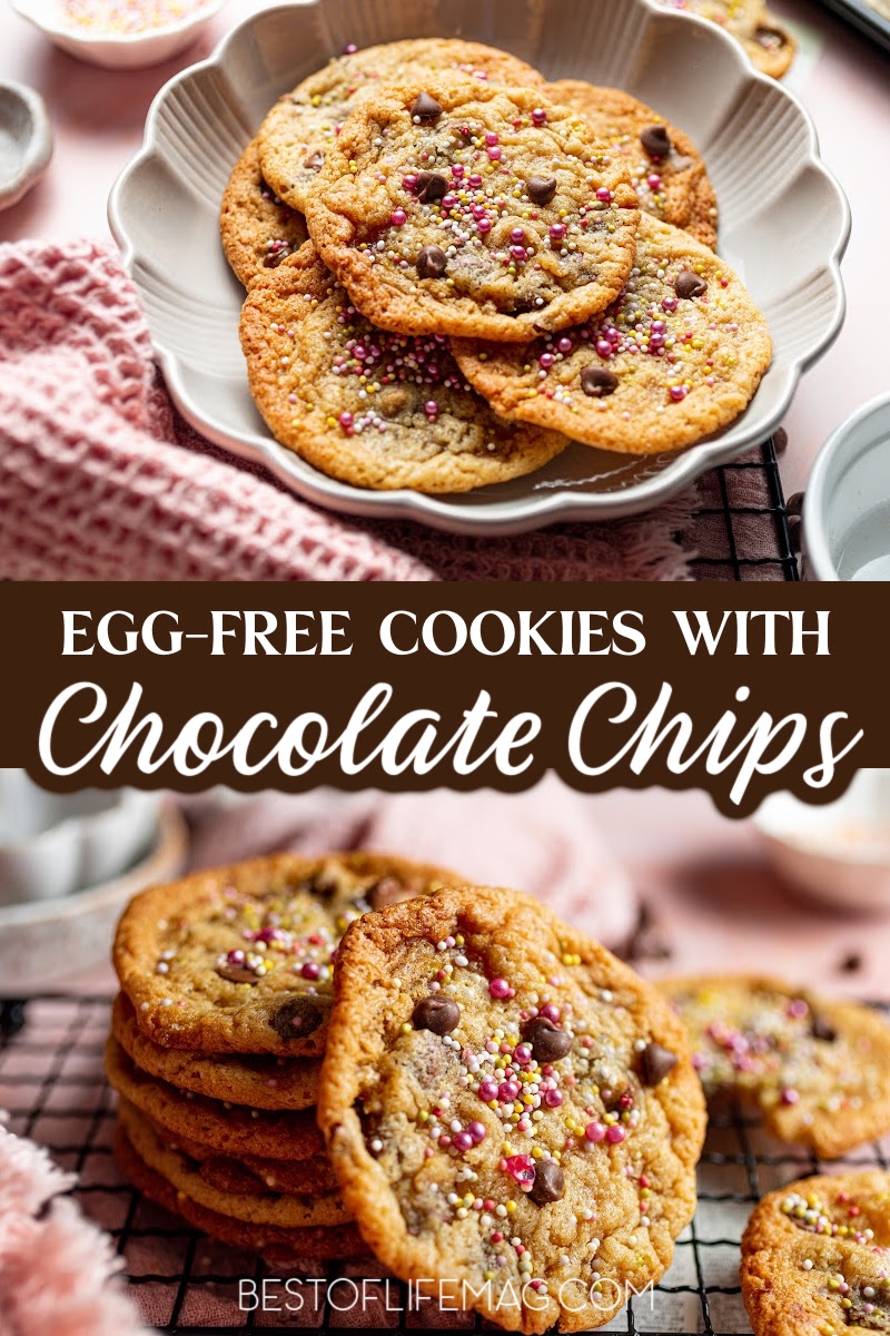 Our delicious egg free sugar cookie recipe with chocolate chips is moist and flavorful. People with food allergies will appreciate an easy dessert recipe. Food Allergy Snack Recipes | Food Allergy Cookie Recipe | Chocolate Chip Sugar Cookies | Eggless Cookie Recipes | Egg Free Chocolate Chip Cookies | Egg Free Cookie Recipe | Sugar Cookies without Eggs | Chocolate Chip Sugar Cookies without Eggs | Eggless Chocolate Chip Cookies | Dessert Recipe without Eggs via @amybarseghian