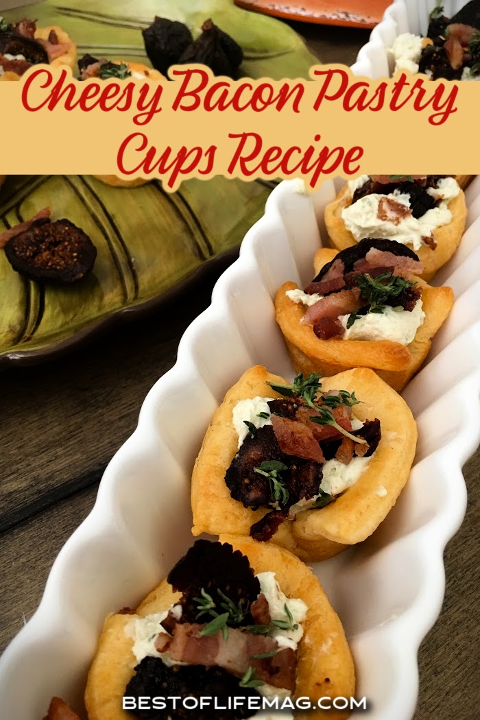 This easy pastry cups with bacon and cheese recipe is fancier than it sounds and more delicious with every bite. Holiday Recipes | Recipes for Holiday Parties | Puff Pastry Recipes | Recipes with Puff Pastries | Recipes with Figs | Bacon Appetizer Recipes | Party Recipes with Bacon | Pastry Cup Recipes | Pastry Dough Appetizers | Pastry Appetizers for Parties | Pillsbury Crescent Recipes | Crescent Roll Recipes