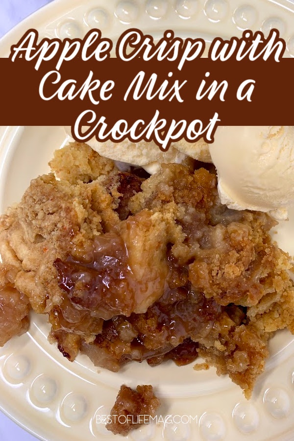 Making an apple crisp is easier when you use this easy crockpot apple crisp with cake mix recipe that is filled with flavor. Slow Cooker Apple Crisp Recipe | Crockpot Dessert Recipe | Slow Cooker Dessert Recipe | Crockpot Recipes with Apples | Apple Crisp without Oats | Cake Mix Apple Crisp
