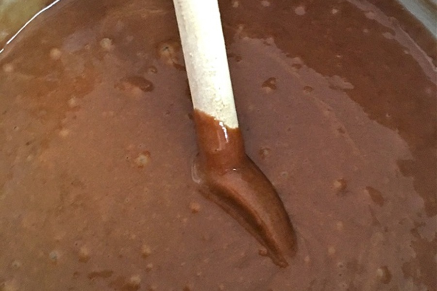 Easy Chocolate Dairy Free Cupcakes Close Up of a Wooden Spoon in a Chocolate Brownie Batter