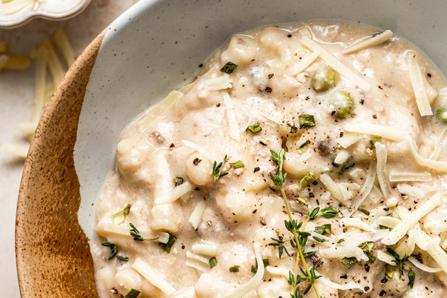 Easy Leftover Turkey and Noodles Recipe Close Up of a Bowl of Casserole