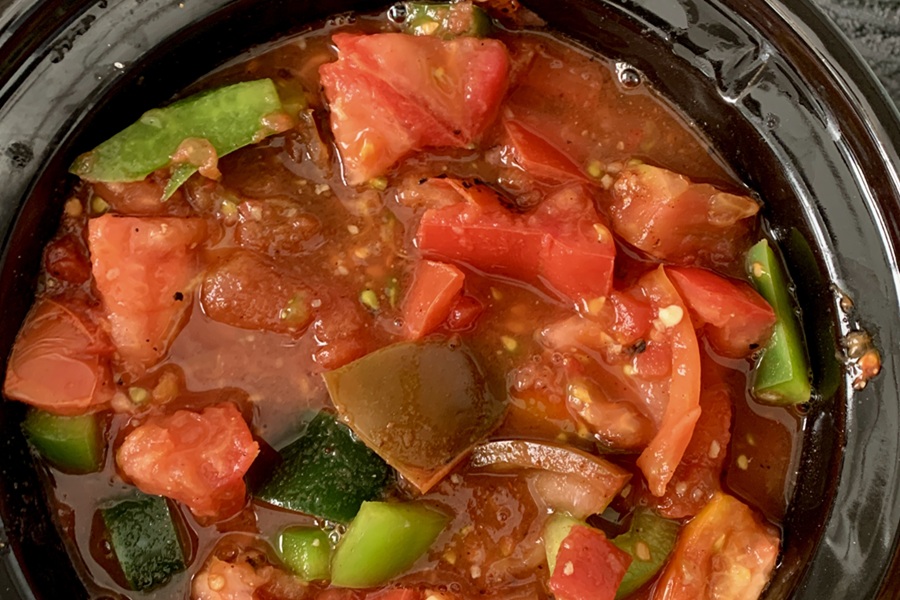 Homemade Salsa Recipe Raw Ingredients Inside a Crock Pot