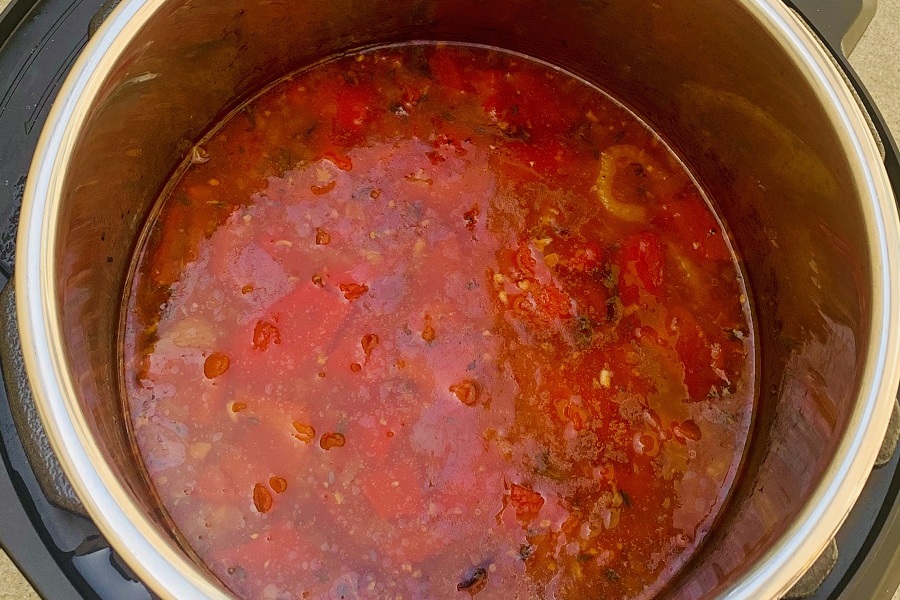 Easy Red Pepper Tomato Soup Ingredients Cooking Inside an Instant Pot