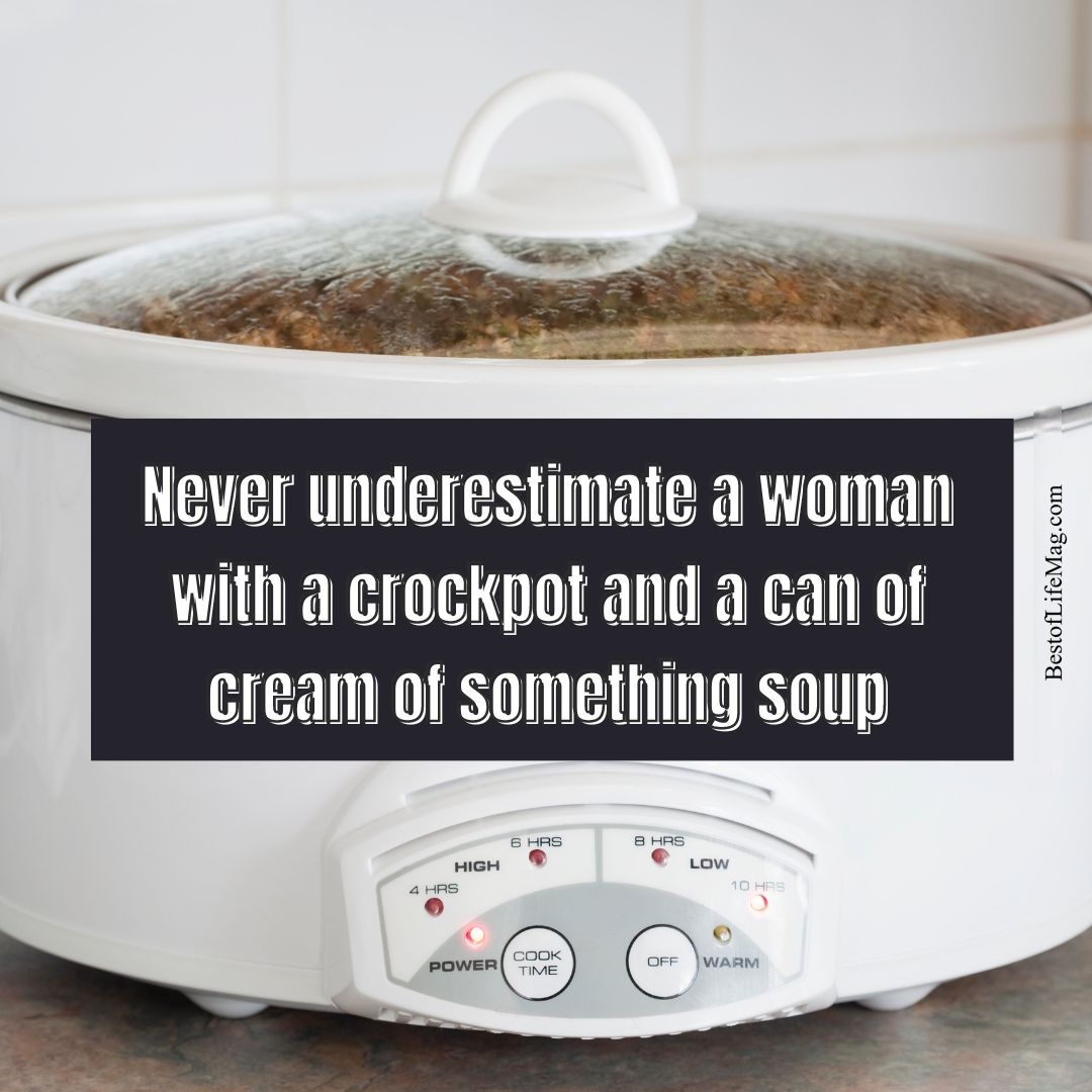 Crockpot Jokes Never underestimate a woman with a crockpot and a can of cream of something soup.