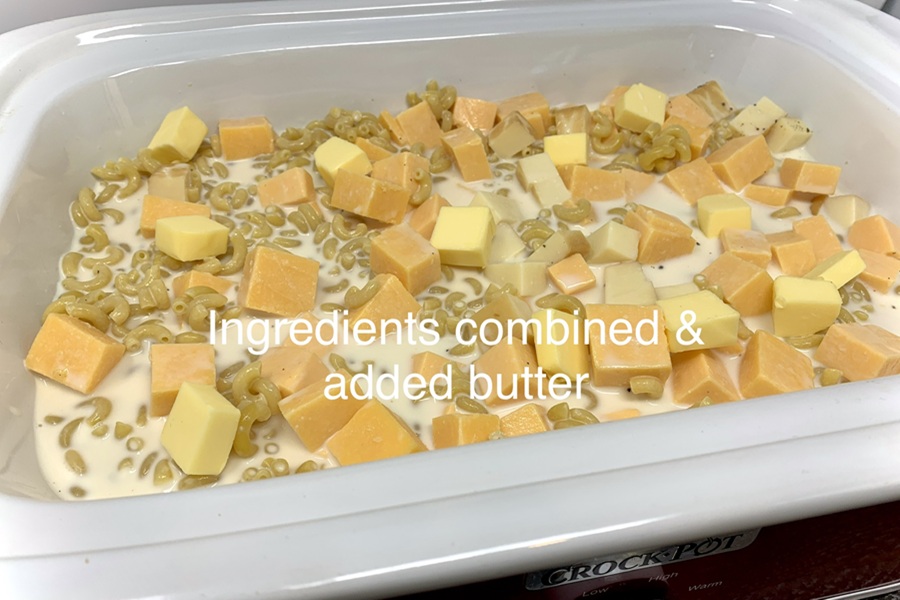 Simple Macaroni and Cheese Recipe Close Up of Cheese in a Crockpot