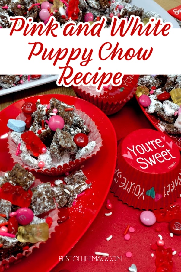 Our Valentines puppy chow recipe is the only Valentine’s Day treat you will need, complete with M&Ms, candy hearts, and sprinkles. Dessert Recipes | Snack Recipes | Chex Mix Recipes | Muddy Buddies Recipes | Snacks for Kids | Holiday Snacks | Puppy Chow Recipes | Valentines Day Desserts | Holiday Puppy Chow | Party Recipes | Valentine's Party Food Ideas | Easy Snack Recipes | Valentines Day Snacks