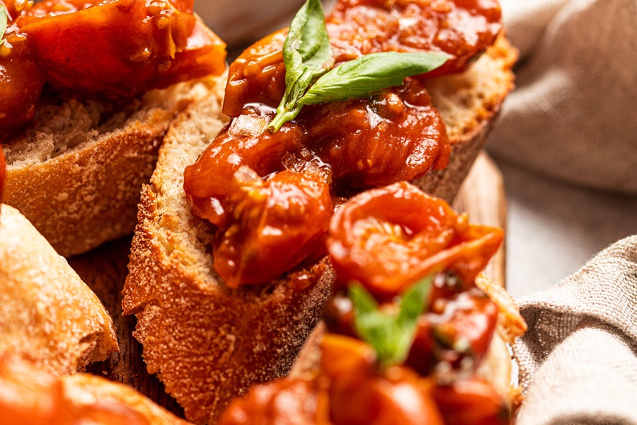 Easter Appetizers Close Up of Bruschetta on Bread