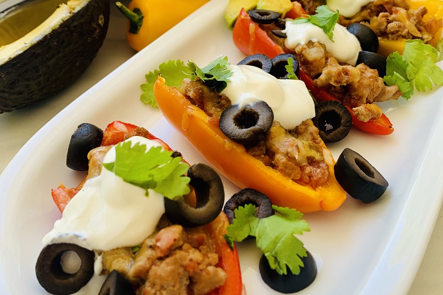 Easter Appetizers Close Up of a Plate Filled with Mini Bell Pepper Nachos
