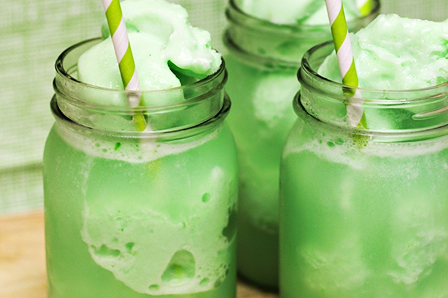 Green Drinks For Kids Three Green Sherbet Shakes in Mason Jars with Straws