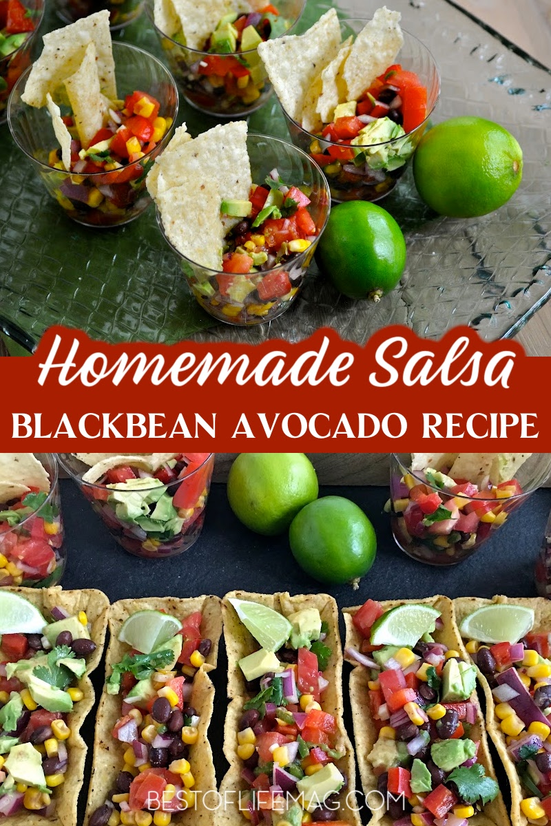 Impress your guests with this black bean salsa recipe served in fiesta flats! With avocado and fresh vegetables galore, it is healthy and easy to make!