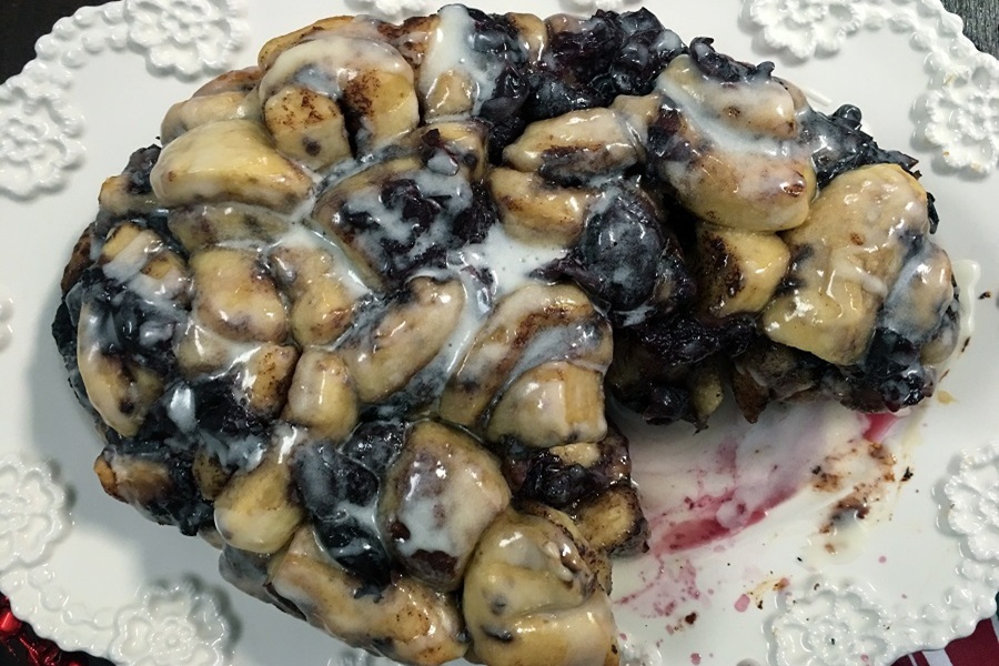 Crockpot Mother's Day Brunch Recipes Close Up of Crockpot Monkey Bread Cinnamon Rolls with Cherries