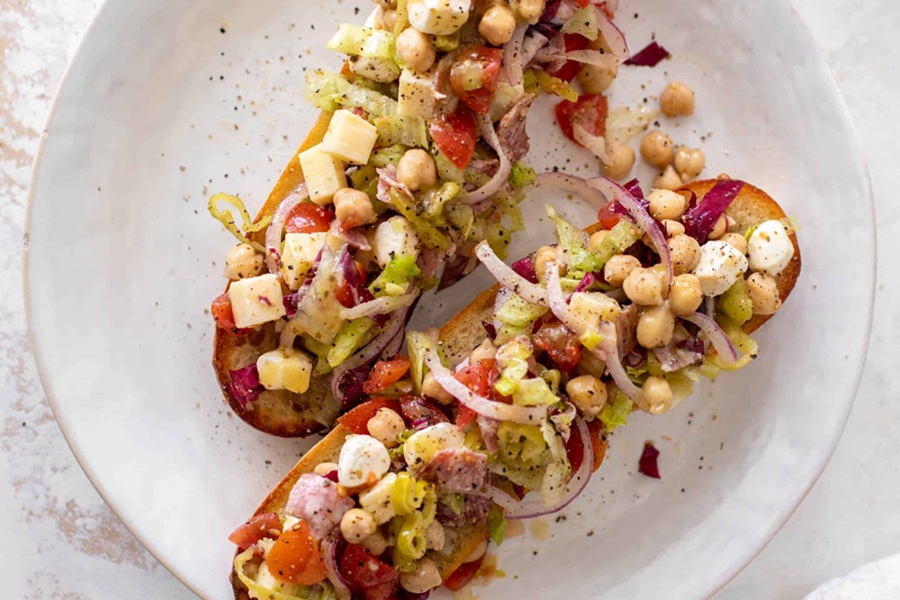 Dinner Ideas for Mother's Day Two Baguettes Topped with Chopped Italian Salad