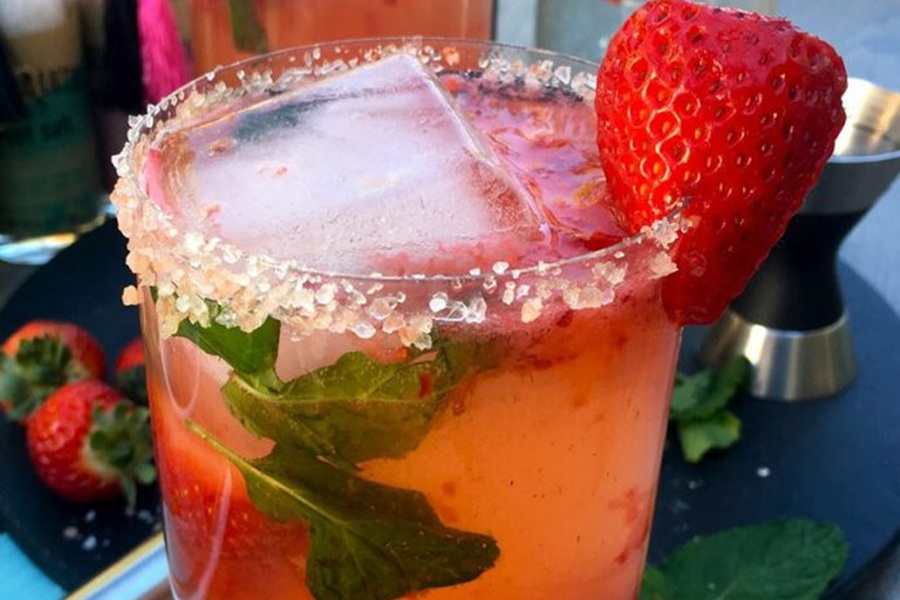 Best Boating Drinks Light Strawberry Margarita Garnished with Strawberries