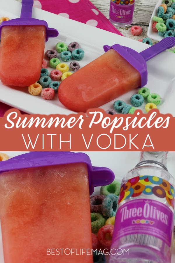 Vodka popsicles that taste just like Fruit Loops and are made with Three Olives Vodka are perfect as a tasty treat and even better as a party favor. via @amybarseghian