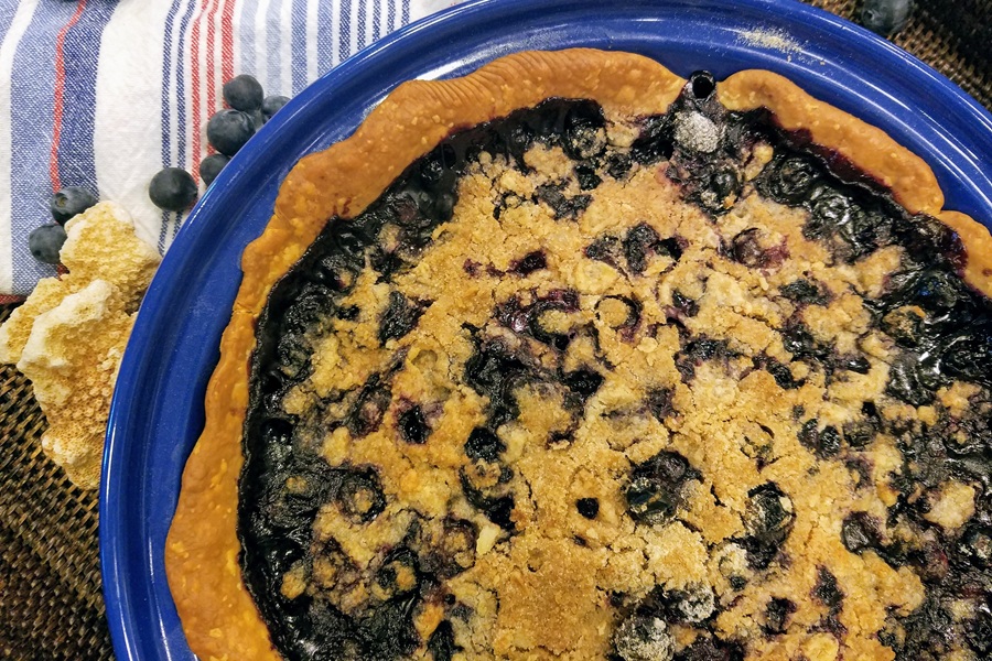 Dairy Free Fresh Blueberry Pie Recipe Over Head View of a Pie