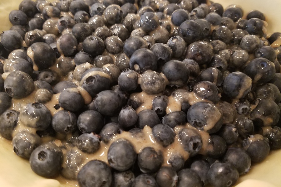 Dairy Free Fresh Blueberry Pie Recipe Close Up of Blueberries with Seasoning Drizzled On Top