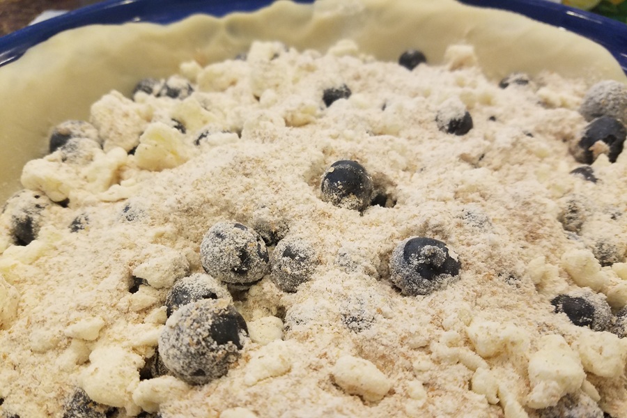 Dairy Free Fresh Blueberry Pie Recipe Close Up of Raw Pie Just Before Being Baked