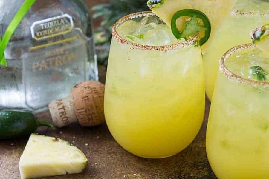 Summer Margarita Recipes Pineapple Jalapeno Margarita Garnished with Jalapeno Slices