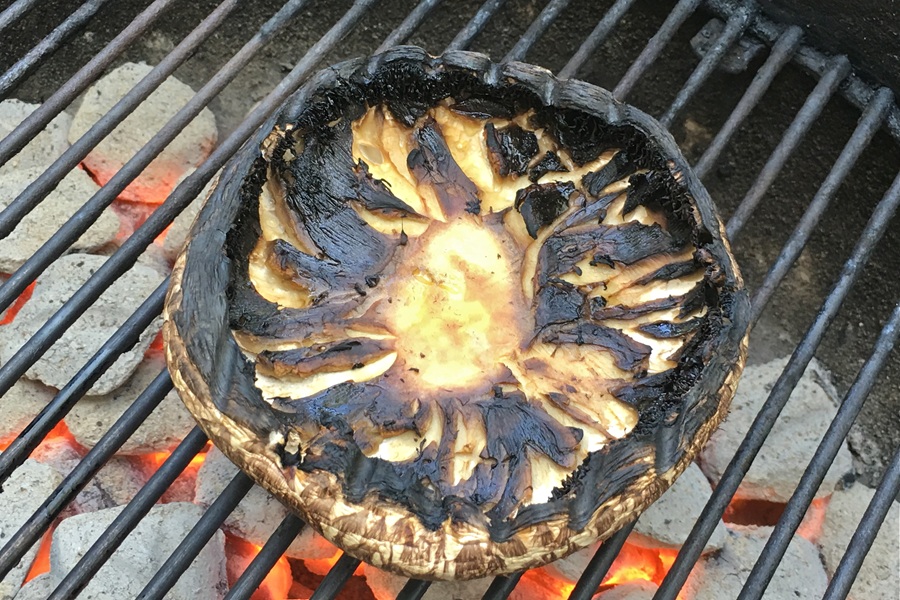 Portobello Mushroom Burger Mushroom Cap Upside Down on a Grill