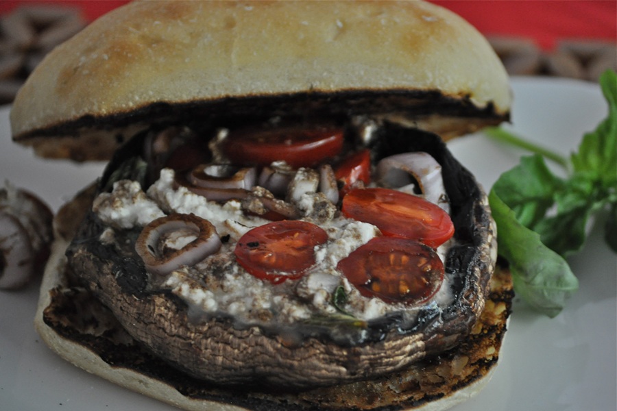 Portobello Mushroom Burger on a White Plate