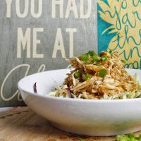 Slow Cooker Hawaiian Chicken a Bowl of Hawaiian Chicken in Front of Wooden Signs That Say You Had Me at Aloha