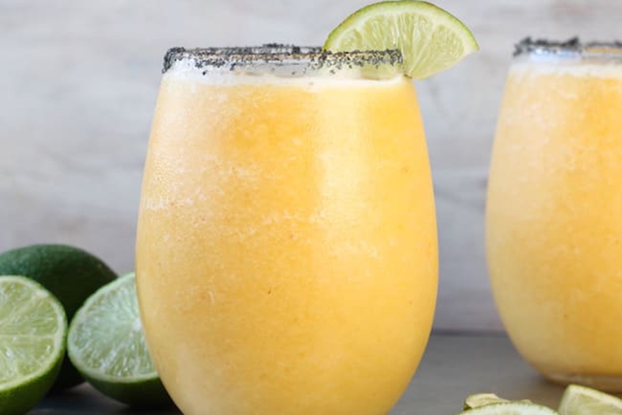 Summer Margarita Recipes Frozen Peach Margaritas Garnished with a Lime Wedge
