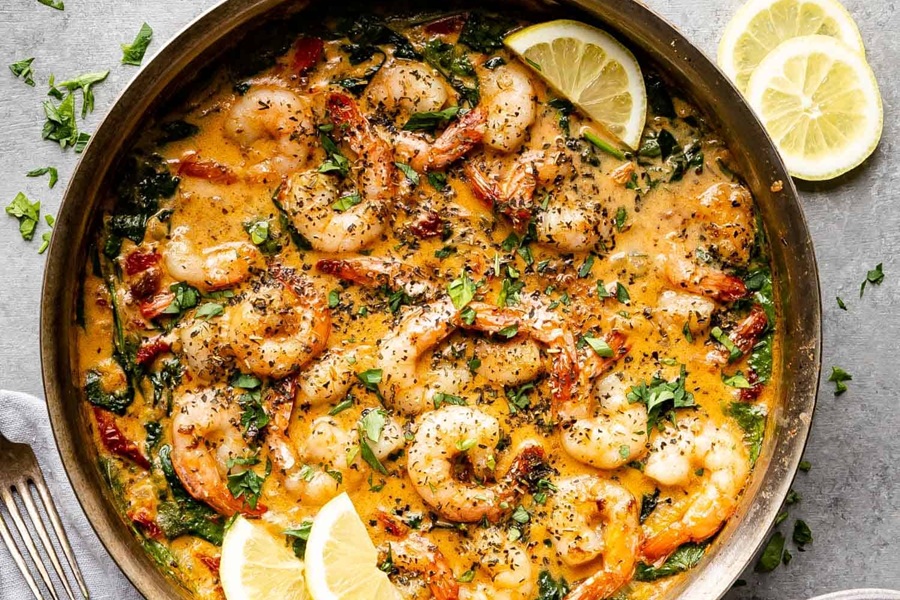 Dairy Free Ketogenic Recipes One Pan Creamy Garlic Shrimp in a Pan