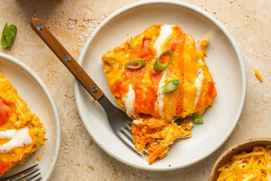 Dairy Free Ketogenic Recipes Creamy Buffalo Chicken Casserole Recipe on a Plate