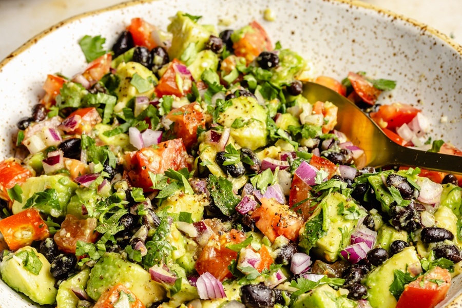 Low Carb Meals for Diabetics Avocado & Black Bean Salad Close Up