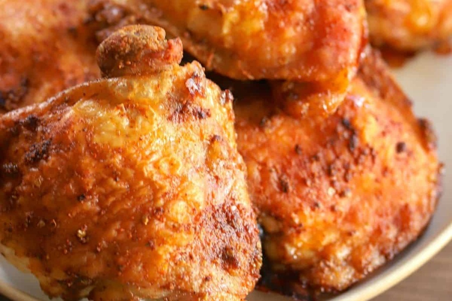 Low Carb Meals for Diabetics Close Up of a Plate Filled with Crispy Chicken Thighs